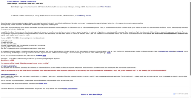 Security scan screenshot of http://www.dldewey.com/misc/sawyer.htm