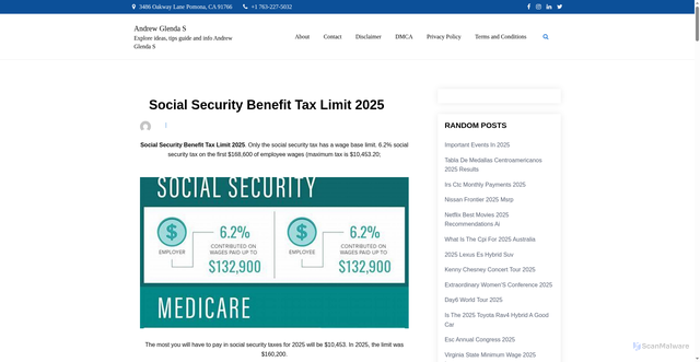 Security scan screenshot of https://andrewglendas.pages.dev/tguoy-social-security-benefit-tax-limit-2025-nvbwi/