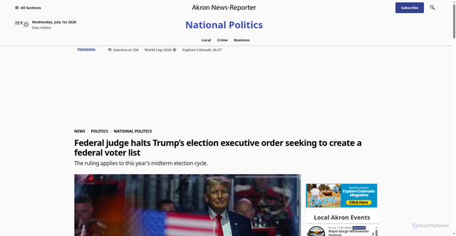 Security scan screenshot of https://www.akronnewsreporter.com/2026/06/25/trump-election-voter-list/