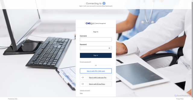 Security scan screenshot of https://cms.okta.com