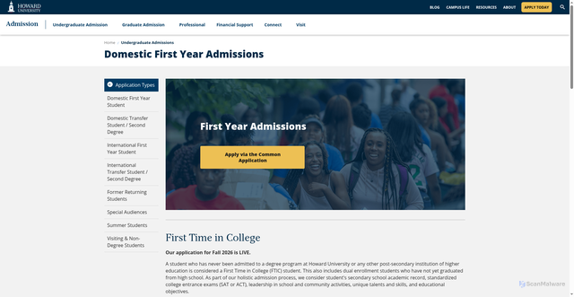 Security scan screenshot of https://admission.howard.edu/undergraduate/first-year