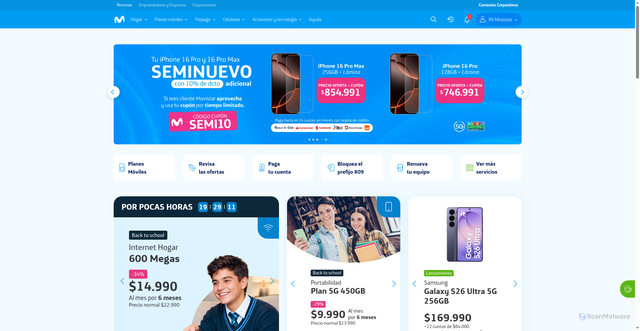 Security scan screenshot of https://movistar.cl