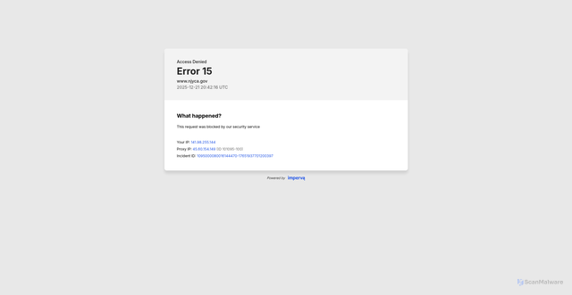 Security scan screenshot of https://www.njyca.gov/