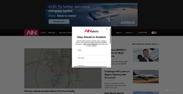 Security scan screenshot of https://ainonline.com