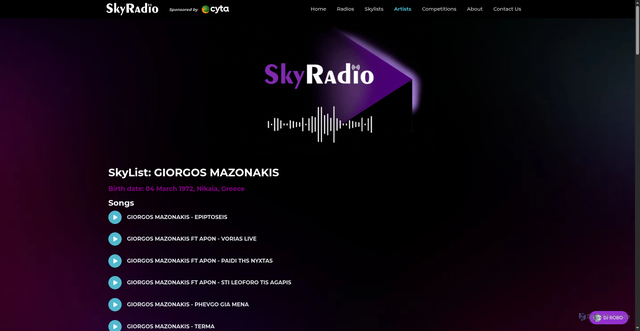 Security scan screenshot of https://skyradio.live/artists/giorgos-mazonakis