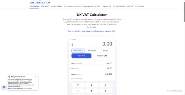 Security scan screenshot of https://vatcalculator.co.uk