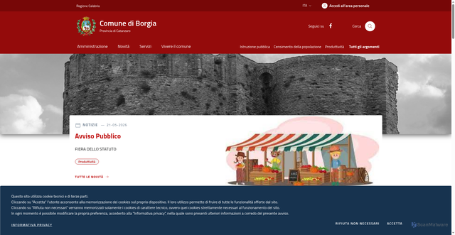 Security scan screenshot of https://www.comune.borgia.cz.it