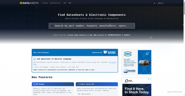 Security scan screenshot of https://datasheets.com