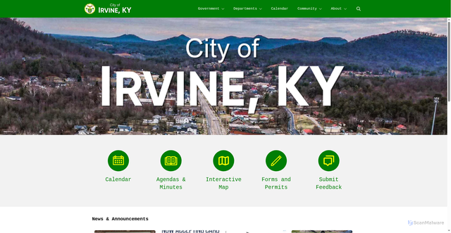Security scan screenshot of https://irvinekentucky.gov/