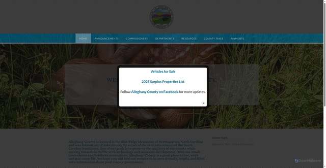 Security scan screenshot of https://alleghanycounty-nc.gov/