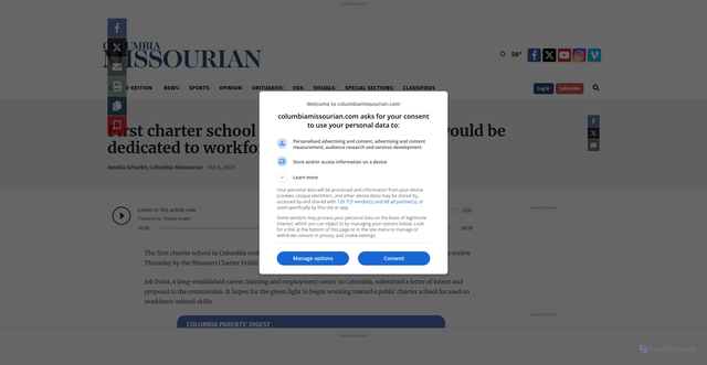 Security scan screenshot of https://www.columbiamissourian.com/news/k12_education/first-charter-school-proposed-for-columbia-would-be-dedicated-to-workforce-training/article_c8df6053-3bb2-4c8c-9968-24346e3c470f.html