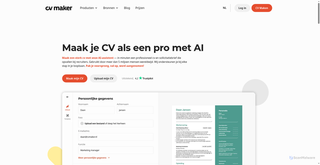 Security scan screenshot of https://cvmaker.nl
