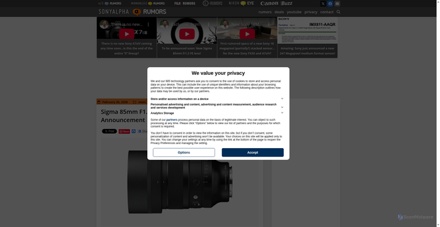 Security scan screenshot of https://www.sonyalpharumors.com