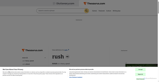 Security scan screenshot of https://www.thesaurus.com/browse/rush