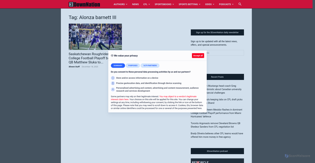 Security scan screenshot of https://3downnation.com/tag/alonza-barnett-iii/