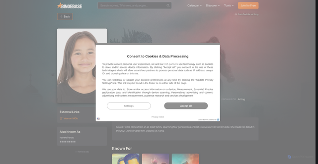 Security scan screenshot of https://bingebase.com/person/kaylee-hottle