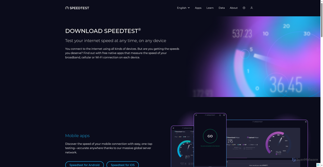 Security scan screenshot of https://www.speedtest.net/apps