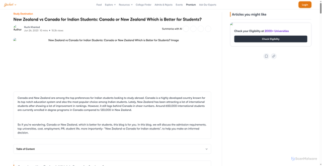 Security scan screenshot of https://yocket.com/blog/canada-vs-new-zealand