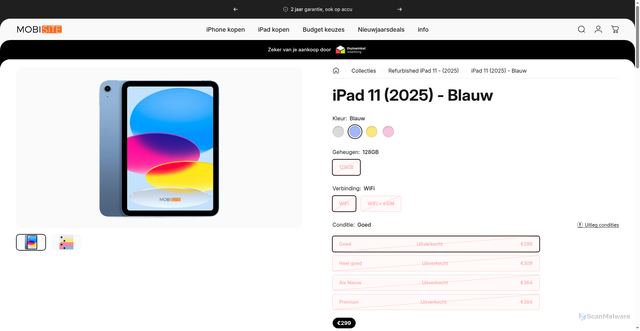 Security scan screenshot of https://mobisite.shop/products/ipad-11-2025-blauw
