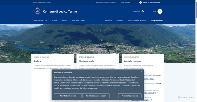 Security scan screenshot of https://www.comune.levico-terme.tn.it