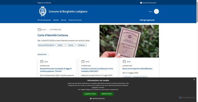 Security scan screenshot of https://www.comune.borghettolodigiano.lo.it