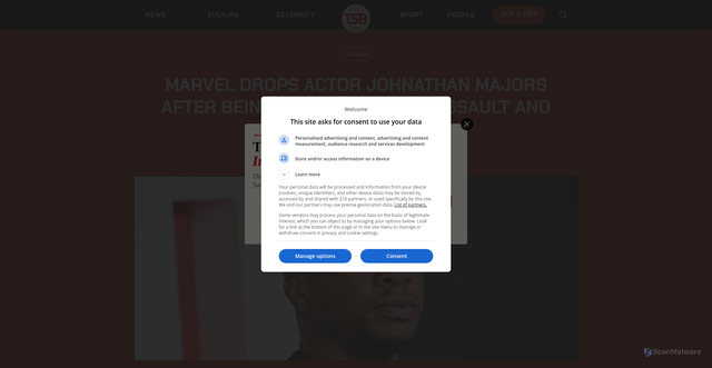 Security scan screenshot of https://www.theshadeborough.com/latest/marvel-drops-actor-johnathan-majors-after-being-found-guilty-of-assault-and-harassment