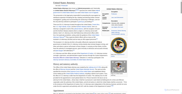 Security scan screenshot of https://ipfs.desmos.network/ipfs/QmXoypizjW3WknFiJnKLwHCnL72vedxjQkDDP1mXWo6uco/wiki/United_States_Attorney.html