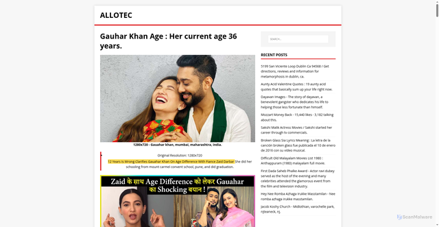 Security scan screenshot of https://salletec.pages.dev/post/gauhar-khan-age/