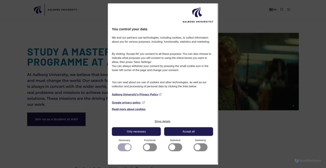 Security scan screenshot of https://www.en.aau.dk/