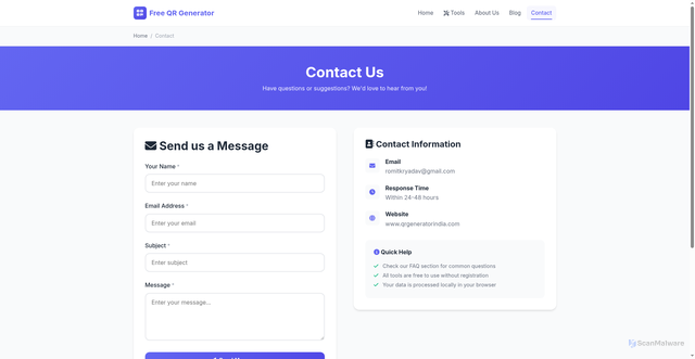Security scan screenshot of https://romitqr.pages.dev/contact.html