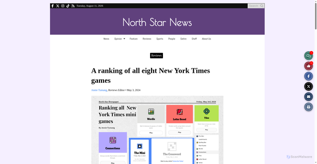 Security scan screenshot of https://northstarnews.org/43159/reviews-2/a-ranking-of-all-eight-new-york-times-games/