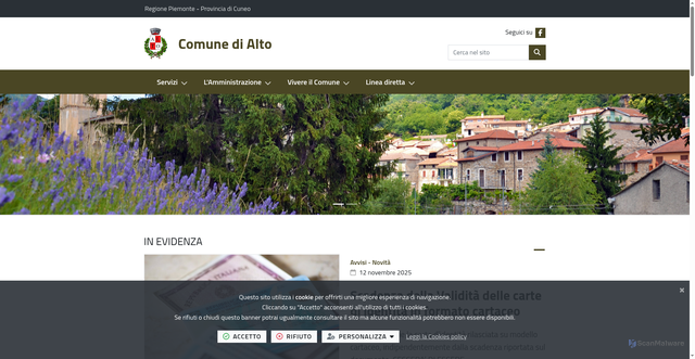 Security scan screenshot of https://www.comune.alto.cn.it/it-it/home