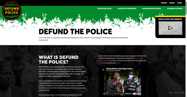 Security scan screenshot of https://defundpolice.org/