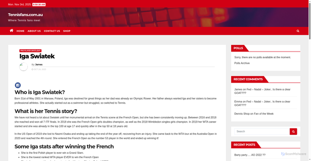 Security scan screenshot of https://tennisfans.com.au/pro-player-spotlight/iga-swiatek/