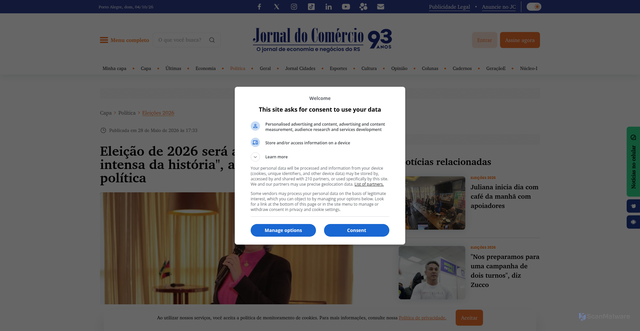 Security scan screenshot of https://www.jornaldocomercio.com/politica/2026/05/1250439-eleicao-de-2026-sera-a-mais-tensa-e-intensa-da-historia-avalia-cientista-politica.html
