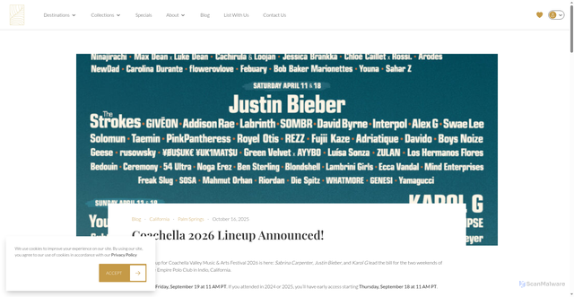 Security scan screenshot of https://www.alicelodging.com/blog/coachella-lineup-announced