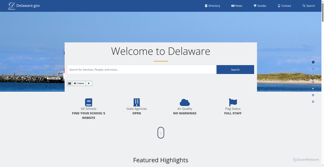 Security scan screenshot of https://delaware.gov/