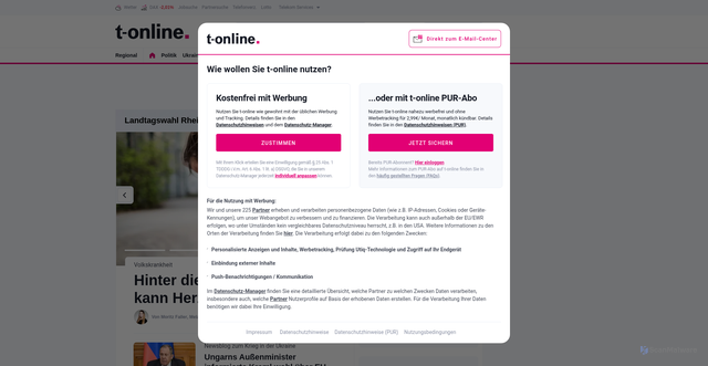 Security scan screenshot of https://www.t-online.de