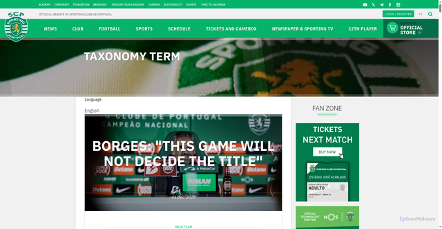 Security scan screenshot of https://www.sporting.pt/en/tags/sl-benfica