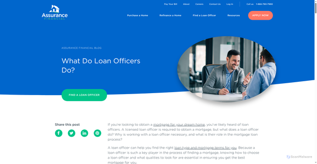 Security scan screenshot of https://assurancemortgage.com/role-of-loan-officers/