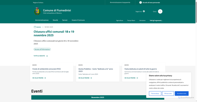 Security scan screenshot of https://comune.fiumedinisi.me.it/