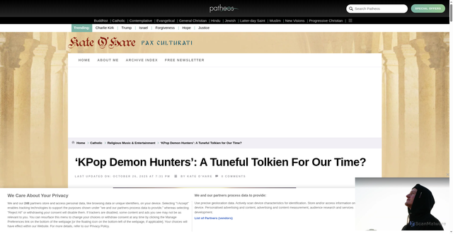 Security scan screenshot of https://www.patheos.com/blogs/kateohare/2025/10/kpop-demon-hunters-tolkien-lord-rings/