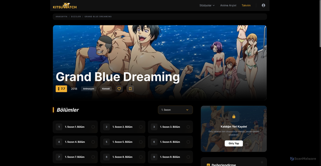 Security scan screenshot of https://kitsuwatch.net/dizi/grand-blue-dreaming
