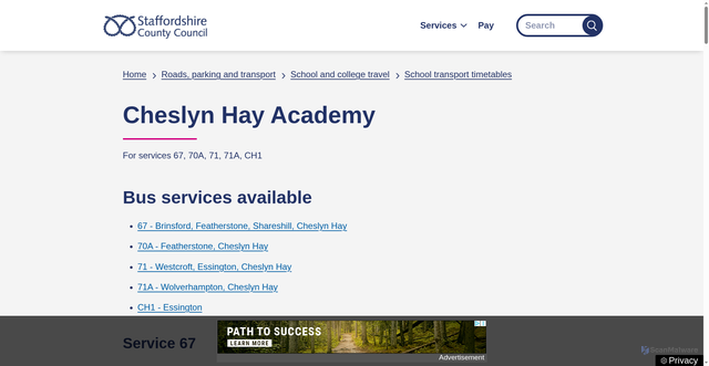 Security scan screenshot of https://www.staffordshire.gov.uk/roads-parking-and-transport/school-and-college-travel/school-transport-timetables/cheslyn-hay