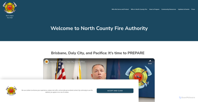 Security scan screenshot of https://northcountyfire.gov/