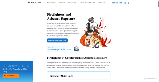 Security scan screenshot of https://www.asbestos.com/occupations/firefighters/