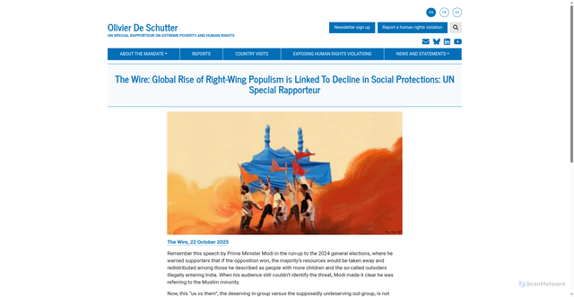 Security scan screenshot of https://www.srpoverty.org/2025/10/22/the-wire-global-rise-of-right-wing-populism-is-linked-to-decline-in-social-protections-un-special-rapporteur/