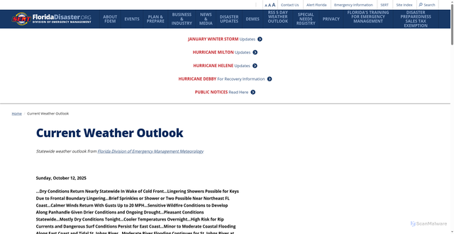 Security scan screenshot of https://www.floridadisaster.org/weather/