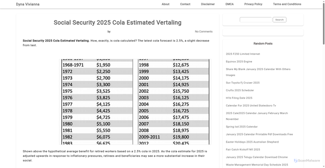 Security scan screenshot of https://tianbethany.pages.dev/dymrg-new-social-security-2025-cola-estimated-vertaling-bmglm/