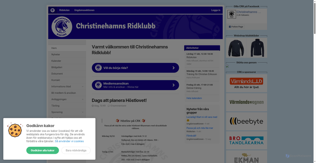 Security scan screenshot of https://christinehamnsridklubb.se